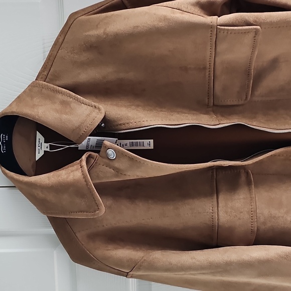 NWT Max Studio Utilatarian Zip/Button Closure Faux Suede Jacket Pockets XL Camel - Picture 9 of 14